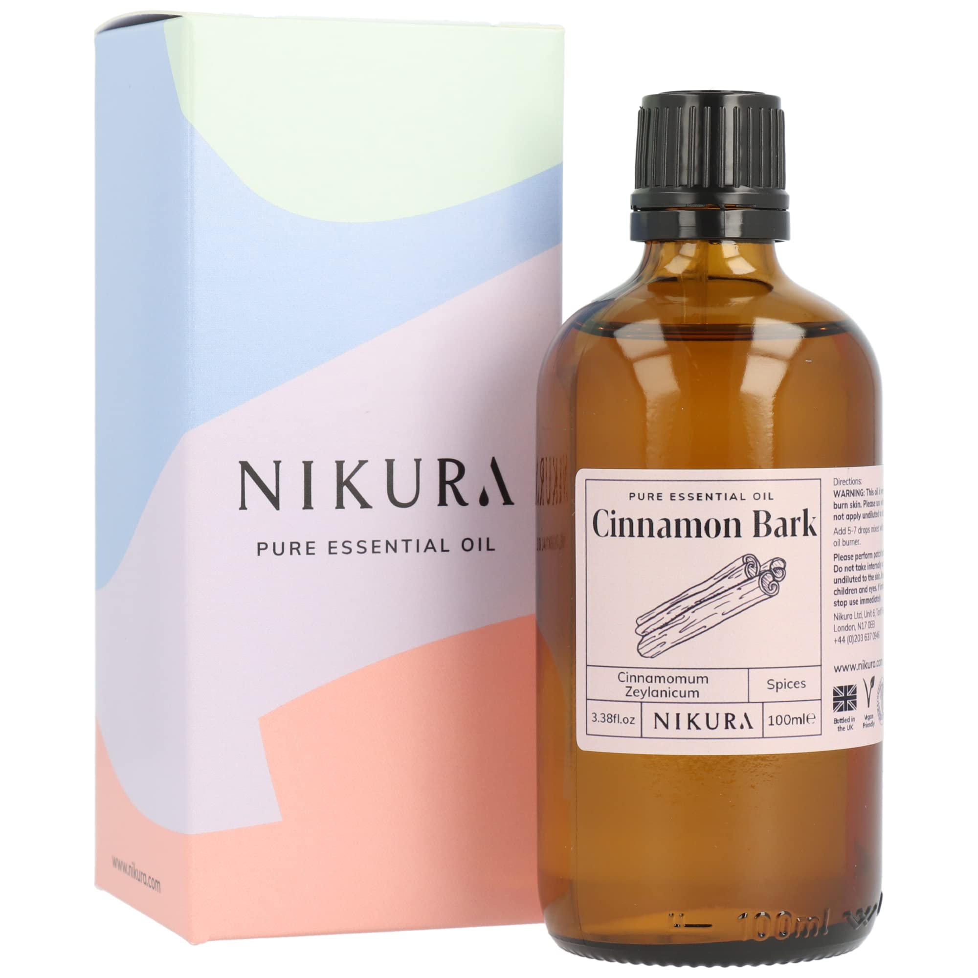 Nikura Cinnamon Bark Essential Oil - 100ml | 100% Pure Natural Oils | Perfect for Aromatherapy, Diffuser for Home, Humidifier, Clean Home | Great for Self Care, Cleaning | Vegan & UK Made