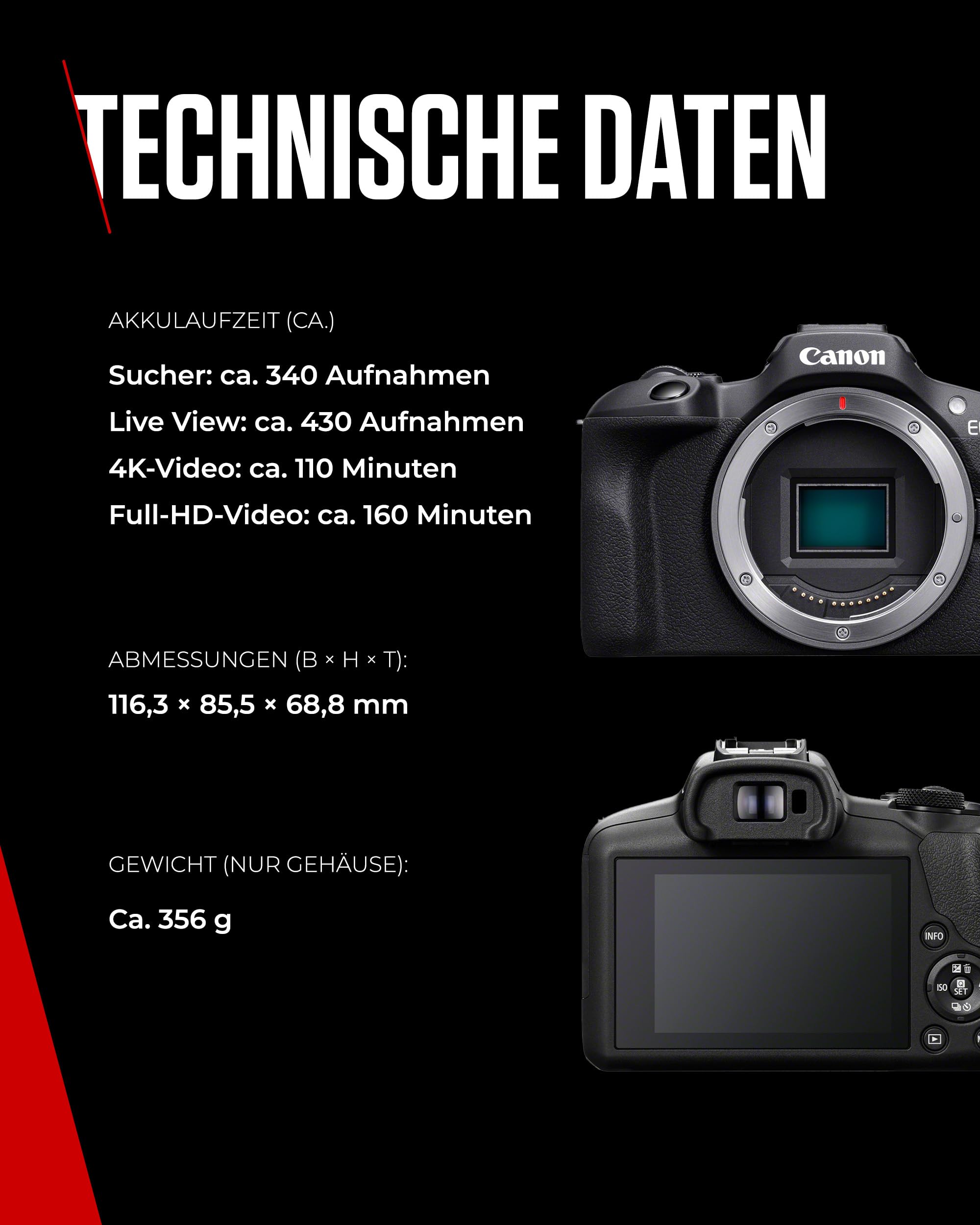 Canon EOS R100 + RF-S 18-45mm F4.5-6.3 is STM Objektiv + Kameratasche + 64GB SD-Karte (Spiegellose Digitalkamera, 4k Videokamera, 24,1 Megapixel, Bildstabilisator, Objektivsteuerring, WLAN) schwarz 7