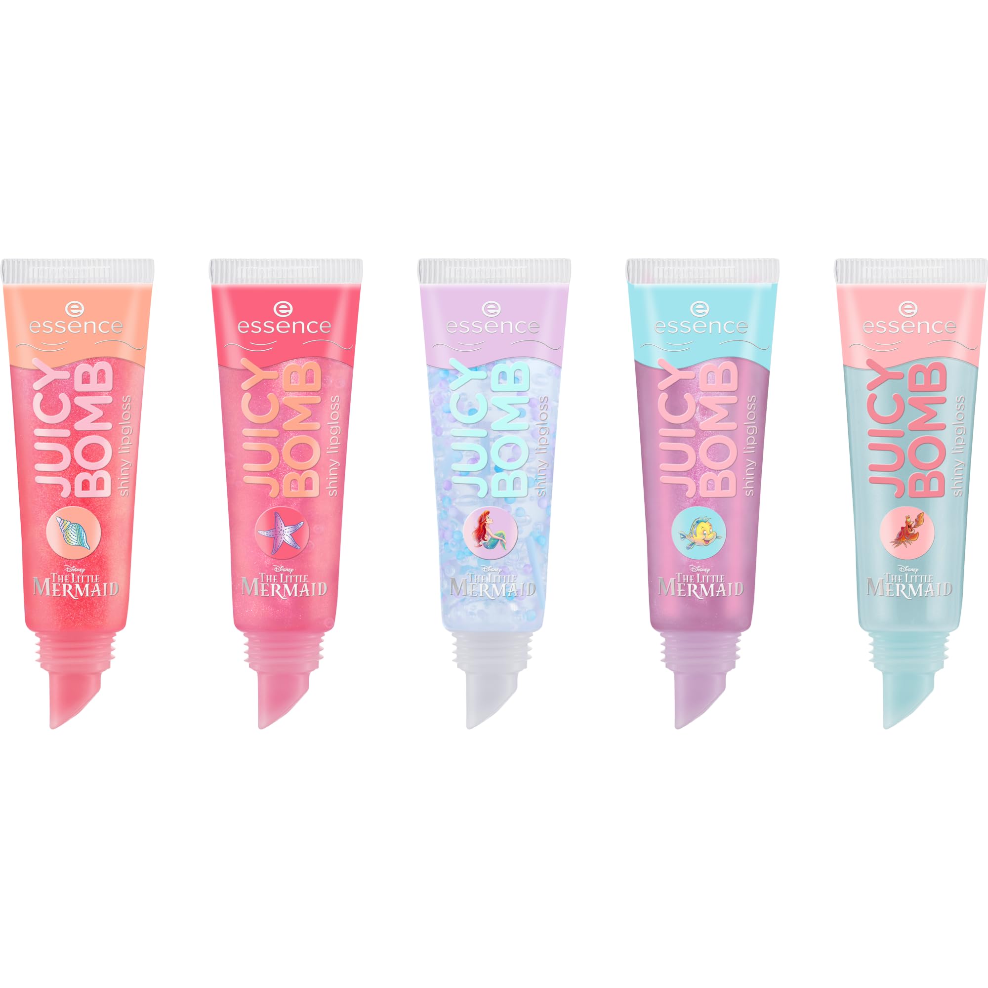 essence Disney THE LITTLE MERMAID JUICY BOMB shiny lipgloss crew, Mehrfarbig, Expressergebnis, glänzend, schimmernd, vegan, ohne Parabene, ohne Mikroplastikpartikel, Nanopartikel frei, 1er Pack (10ml)