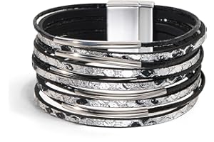 VIBILIA Boho Leather Wrap Bracelets for Women Men Multi-Layer Bracelets with Strong Clasp Western Jewelry