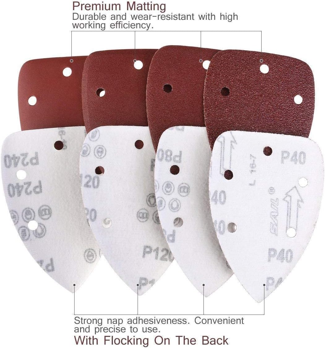Sanding Sheets BE-TOOL 40 PCS Mouse Sanding Sheets Triangle sanding paper Fit sanders of 140mm,5 Holes Detail Sander Paper,10 PCS of Each 60 80 120 240 - Image 5