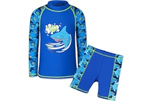 TFJH E Kids Boys UPF 50+ UV Swimwear Sun Protective Long Sleeve Two Piece Swimsuit