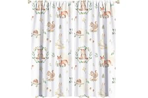 JRETAILAX Watercolor Woodland Baby Animals Curtains - Cartoon Cute Forest Wildlife Squirrel Bunny Fox Bear Thermal Insulated Blackout Curtains - Rod Pocket Window Treatment Drapes 2 Panels 63L x 27.5W