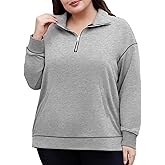 Unsenthy Plus Size Sweatshirt for Women Quarter Zip Pullover Tops Casual Long Sleeve Oversized Sweaters with Pockets XL-5XL