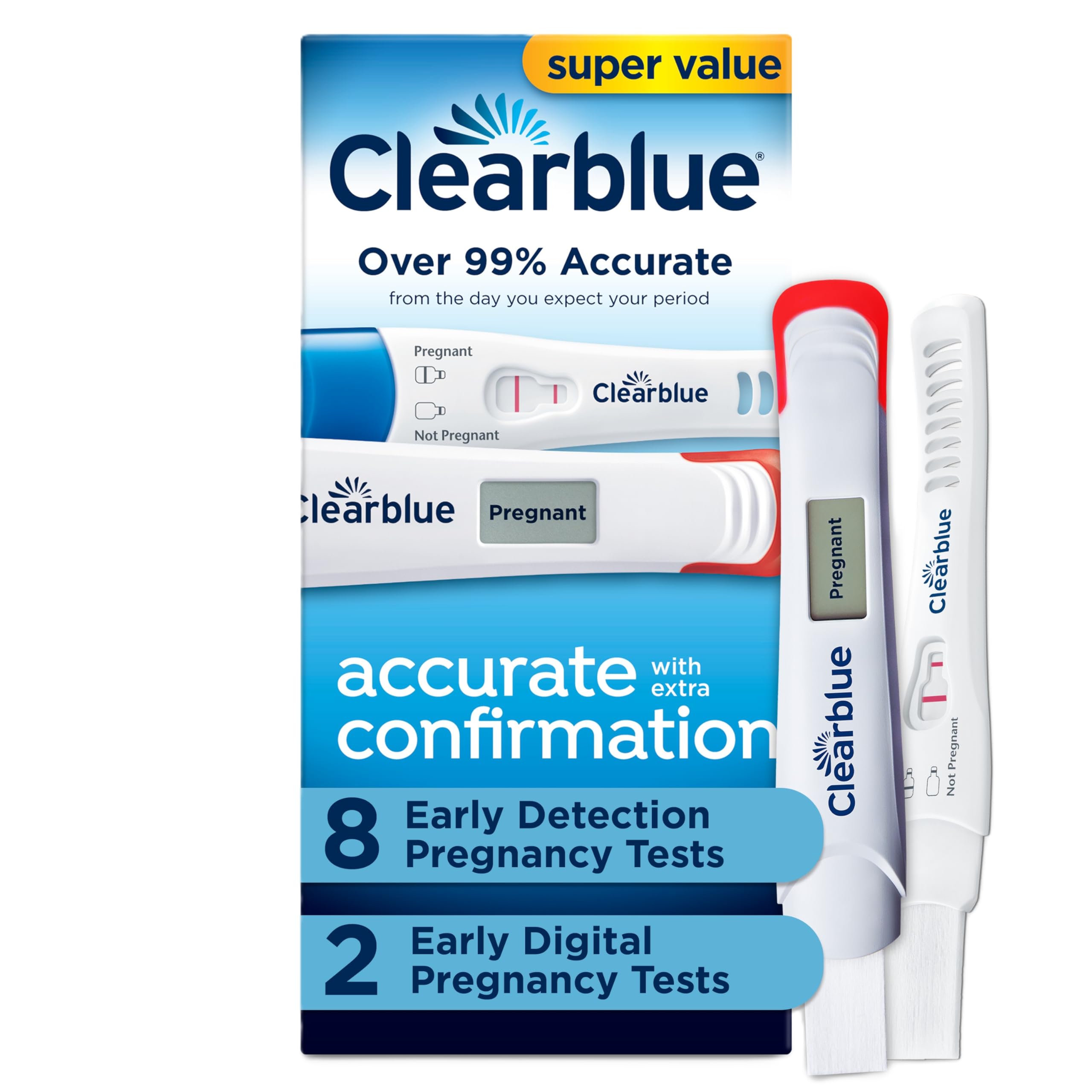 Photo 1 of Clearblue Early Pregnancy Test Kit, at-Home Pregnancy Test Kit for Women, hCG Hormone Pregnancy Tests with Easy-to-Read Results, 10 Tests
