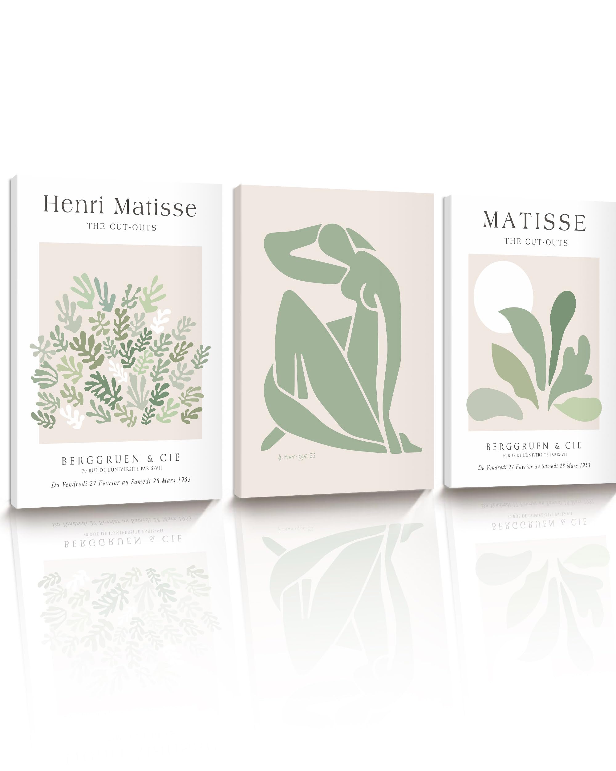 HesenDot Sage Matisse Wall Art,Green Framed Wall Art Set of 3,Minimalist Botanical Wall Decor,30x40cm Canvas Prints,Art Poster Decoration for Living Room Bedroom Bathroom Kitchen