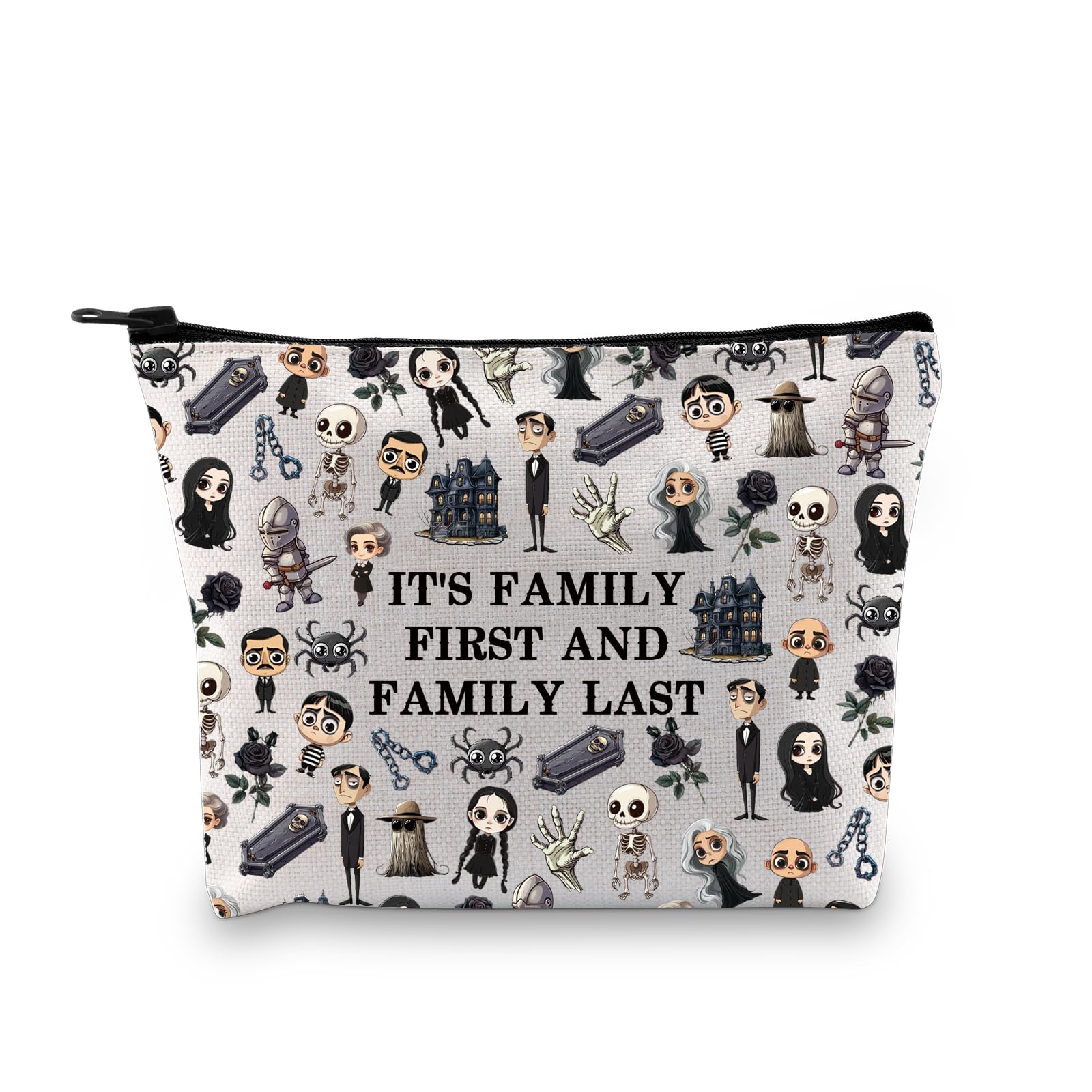 PLITI Addams Family Merchandise Broadway Musical Gift It's Family First And Family Last The AD Family Fans Makeup Bag (First last family bagU)