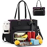 LOVEVOOK Lunch Tote Bag, Large Capacity Insulated Lunch Tote with Compartment, Computer Bag with Purse for Work, Nurse, Business, Black-Purple 15.6 Inch