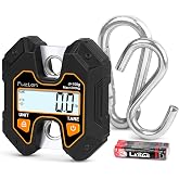 Fuzion Hanging Scale 440lb/200kg, Mini Crane Scale, Snap-Fit Lifting Ring | Tool-Free, Stainless Steel Hook, Hold/Tare Function, Clear Display, Digital Hanging Scales for Fishing, Hunting, Farm, Garage