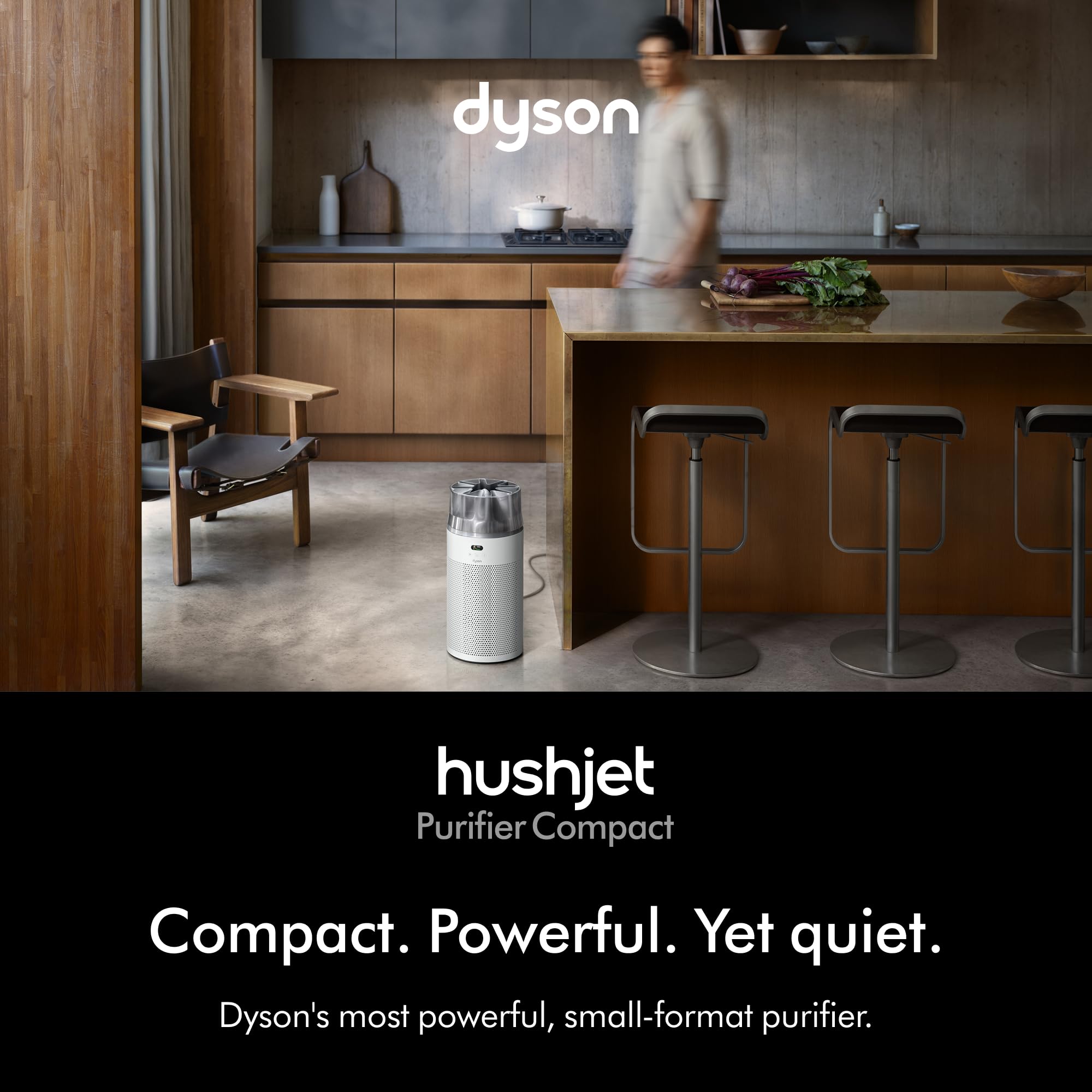 Dyson HushJet Purifier Compact, Quiet air purifier, App controlled, purifies up to 203 sq ft, Captures NO2 (White/Silver)
