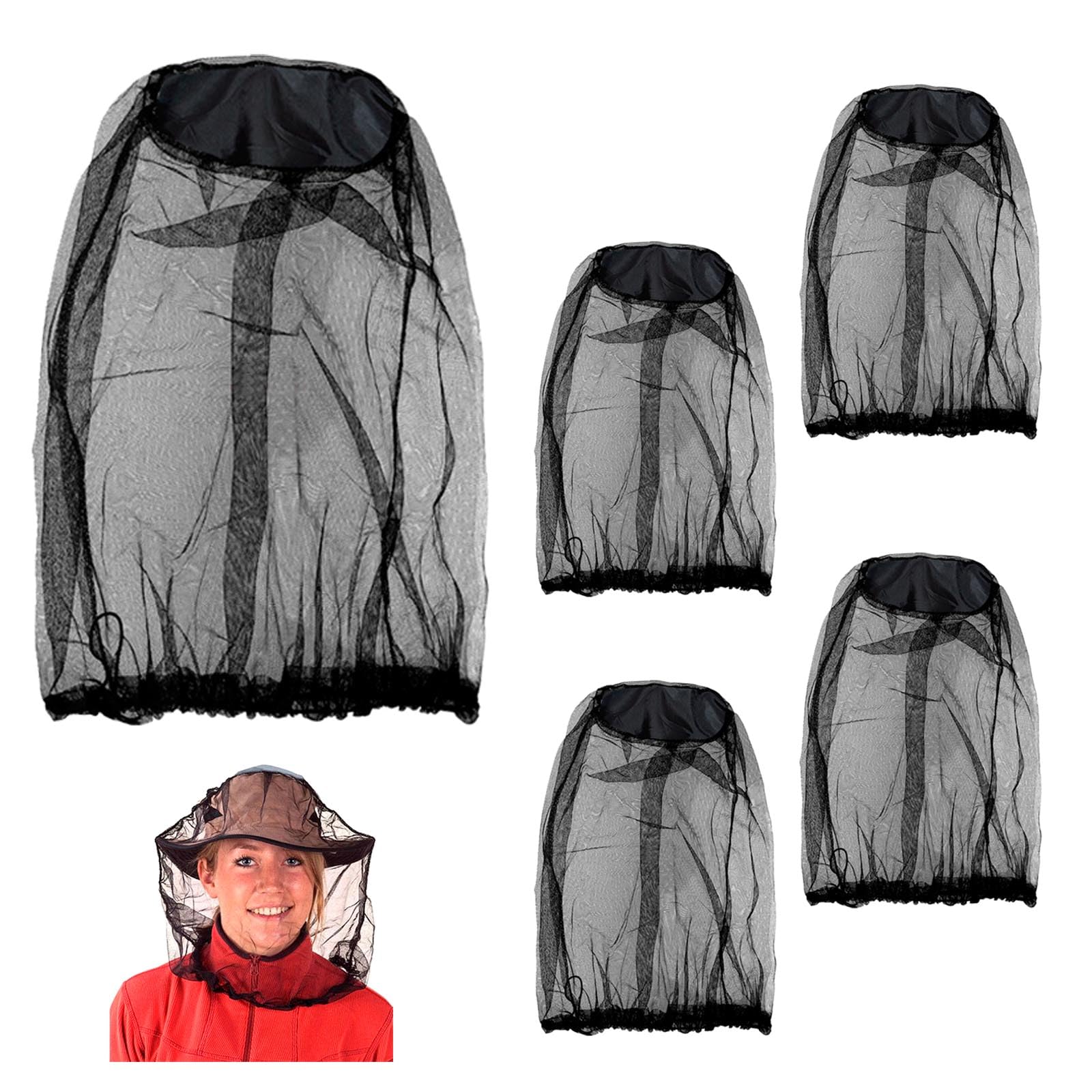 AWAVM Midge Nets for Head 5 Pack Mosquito Head Net Fine Mesh Nylon Insect Protecting Face Neck Cover for Outdoor Camping Hiking Fishing Gardening Travel Essential