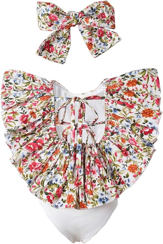 Amazon Astrill 幼児 小さな女の子用 フリル付きバックタイワンピース水着 セルフタイヘッドバンド付き Us サイズ 12 18 Months カラー ブルー 水着 通販