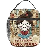 ainori Reusable Just a Girl Who Loves Books Lunch Box for Kids Girls Women Adult, Insulated Book Reader Lover Lunch Bag,Polyester Cooler Handbags Case for School Picnic Work Travel Beach or Hiking
