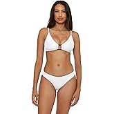 BECCA Women's Standard Modern Edge Hipster Bikini Bottom, Cheeky Coverage, Swimwear Separates, White D, Small