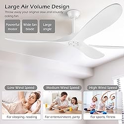 Solid Wood Ceiling Fans without Light, 60 Inch Real