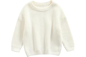Pivanzore Baby Girl Boy Toddler Knit Sweater Cute Round Neck Long Sleeve Blouse Pullover Oversized Sweatshirt Warm Kids Tops