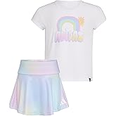 adidas Girls' Pleated Tee Shirt and AOP Flounce Skort Set, White, 4