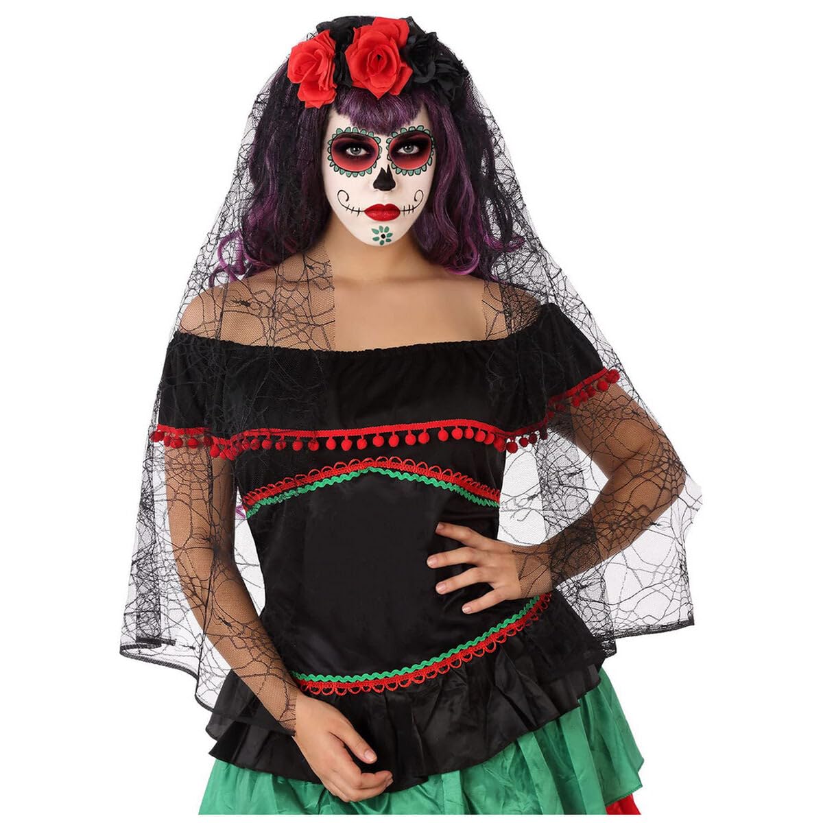 Atosa 62245 Black Veil with Roses of Day of the Dead