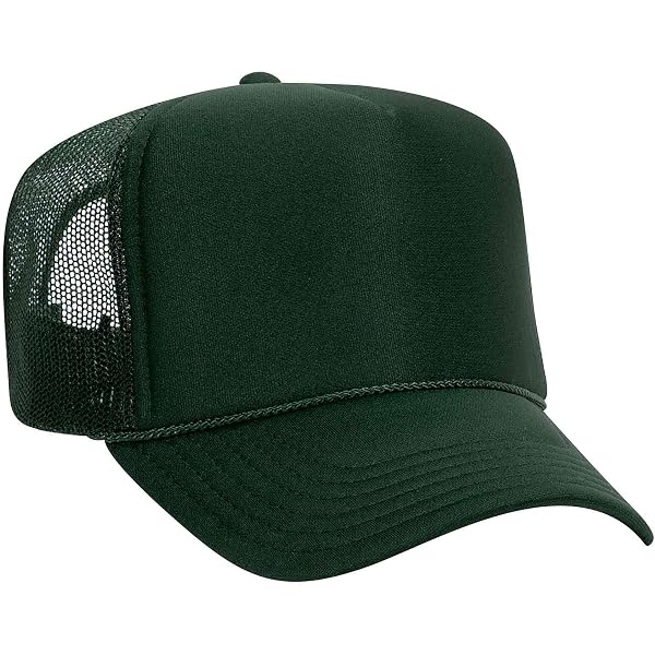 Ottocap Cotton Blend Trucker Hat - Structured Five Panel, Mesh Back, Adjustable Snap, Dark Green