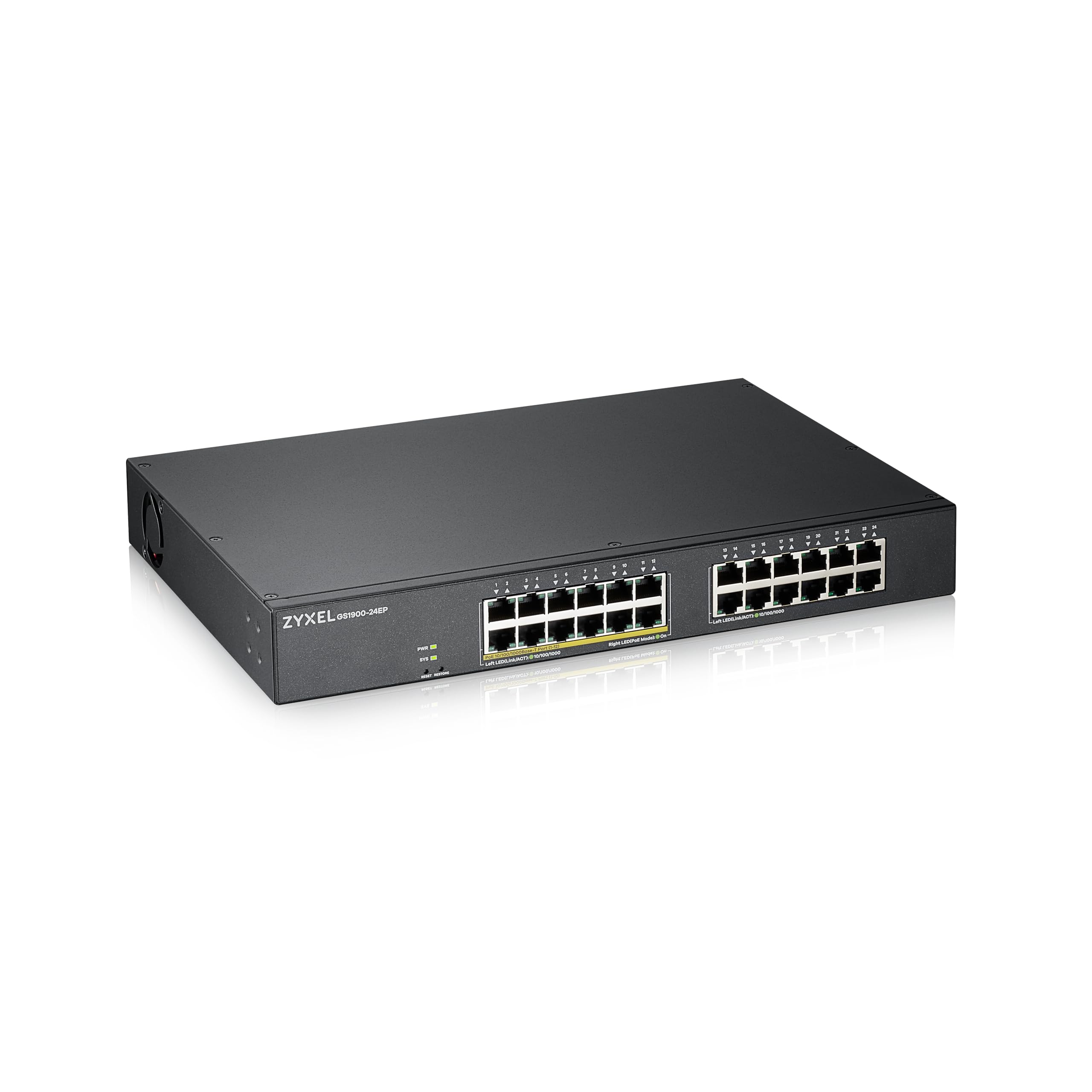 Zyxel 24 Port PoE Switch | Smart Managed | Gigabit Network Ethernet Switch | 12x GbE + 12x GbE PoE+ with 130W Budget | Rack Mount | Smart Fan for Silent Operation | NebulaFlex Cloud | GS1915-24EP