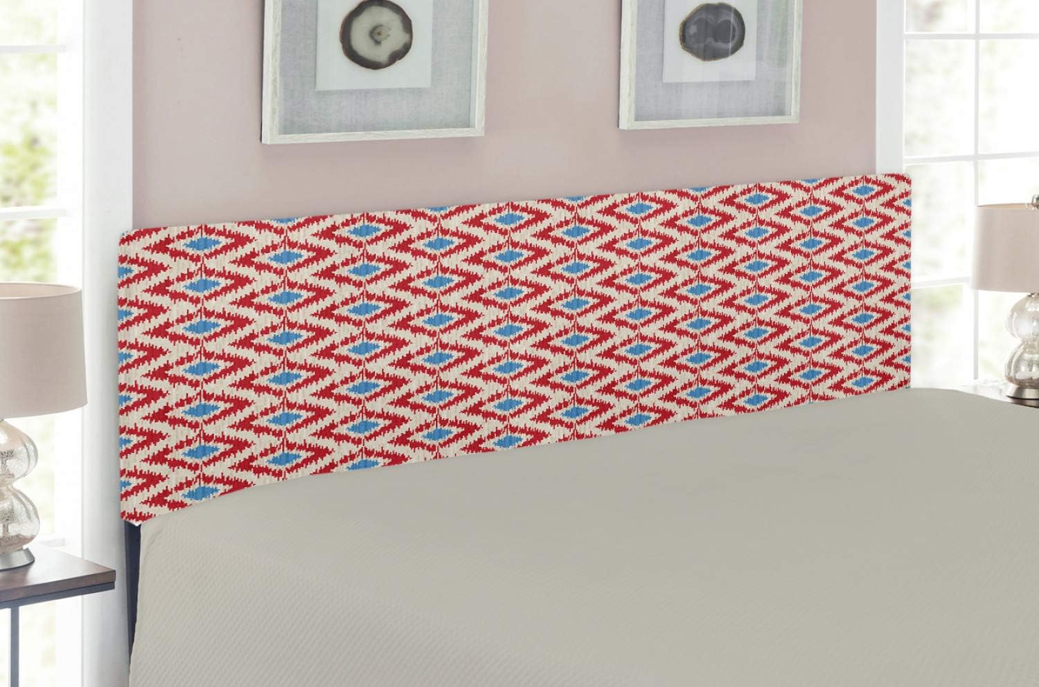Amazon Com Lunarable Ikat Headboard Ikat Style Motifs Traditional Patterns Vintage Old Design Upholstered Decorative Metal Headboard With Memory Foam For Full Size Bed Cream Blue Red