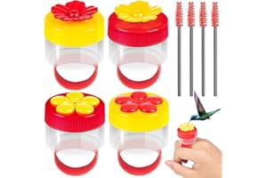 ZHBDMGK Hand Held Hummingbird Ring Feeders, 4Pcs Mini Hummingbird Hand Feeder with 4Pcs Cleaning Brush, Window Humming Wild Bird Feeders Tools for Outdoors Supplies