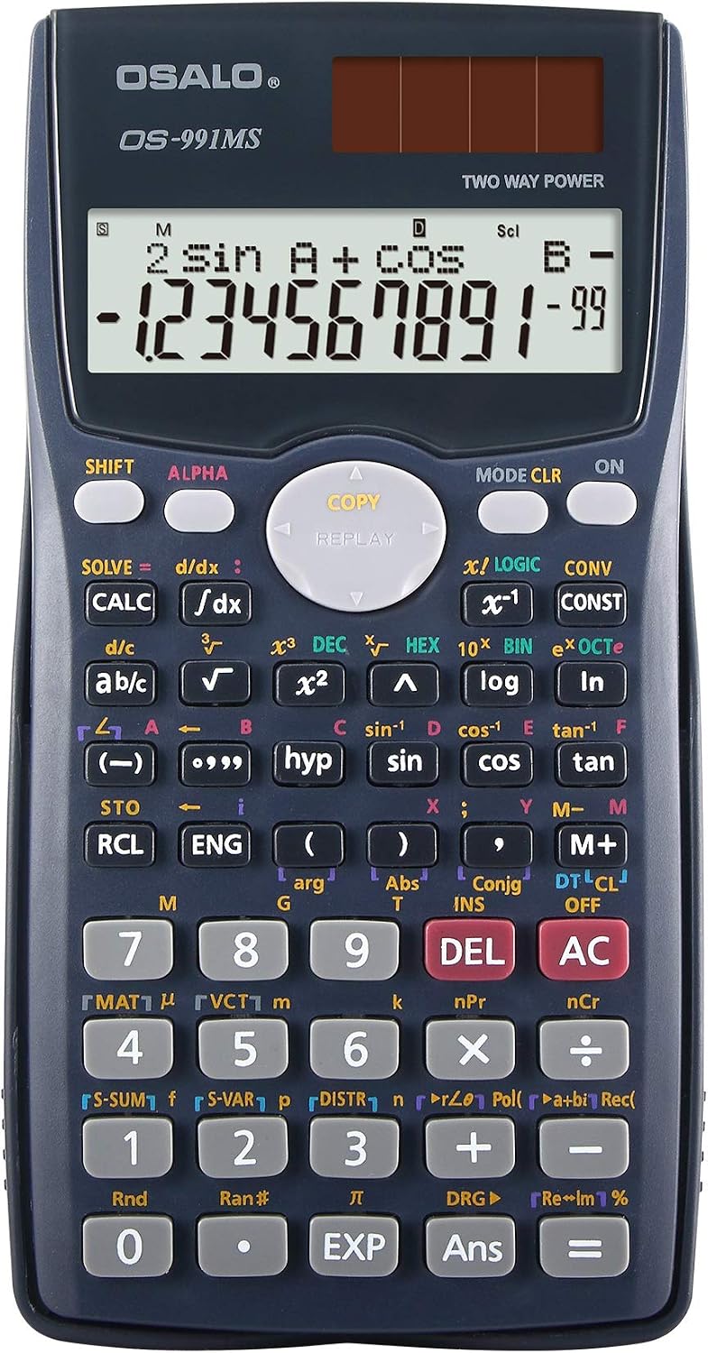 Calcolatrice Scientifica FMP-17 Con Display A 2 Linee - 240 Funzioni, Modalità Angolari, Statistica, Custodia Rigida, Per Scuola E Università