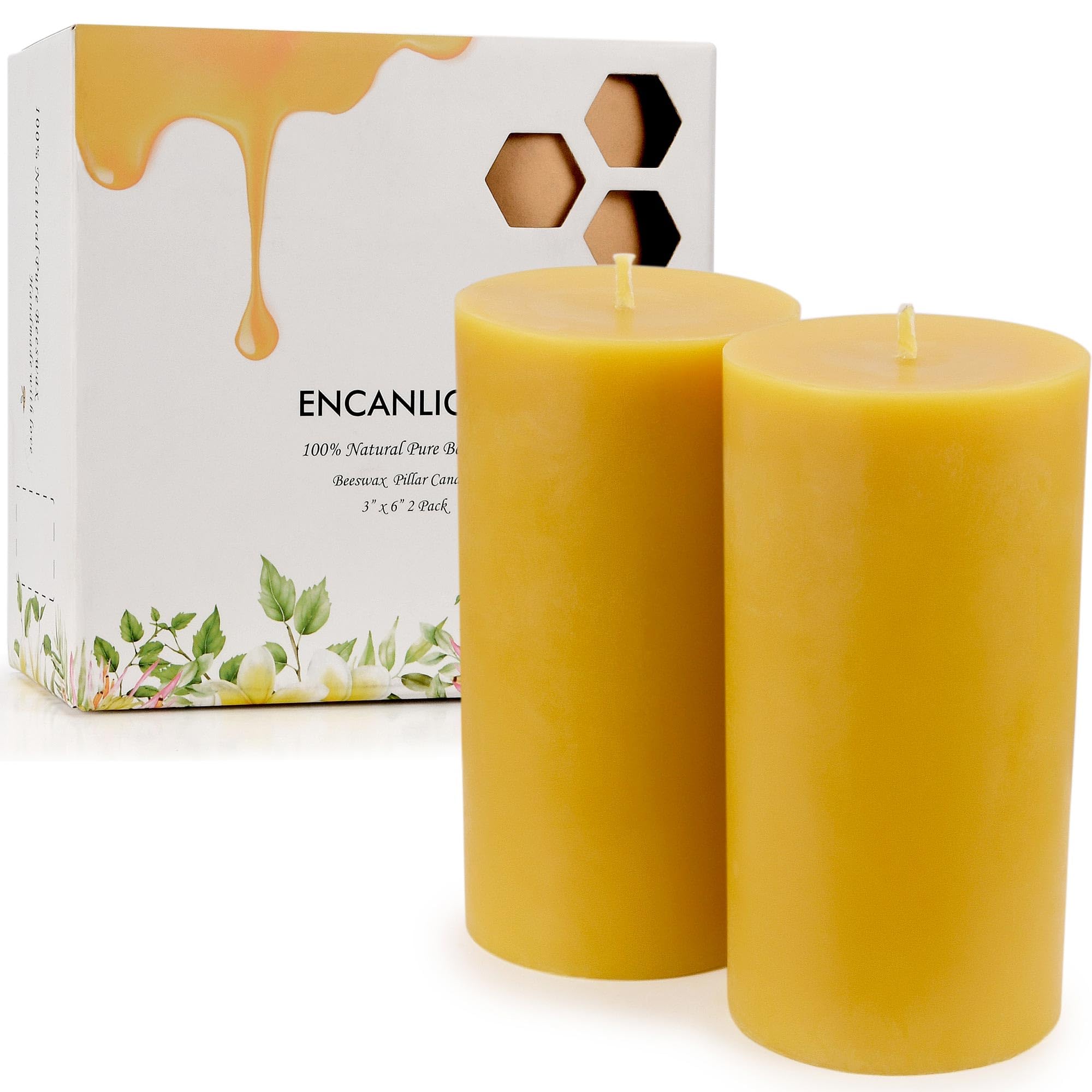 Photo 1 of Beeswax Pillar Candles 3x6 Inch, Natural Pure Bees Wax Candles 2 Pack, 90-100 Hours Long Burning, Unscented Dripless and Smokeless for Home Decor, Party, Yoga
