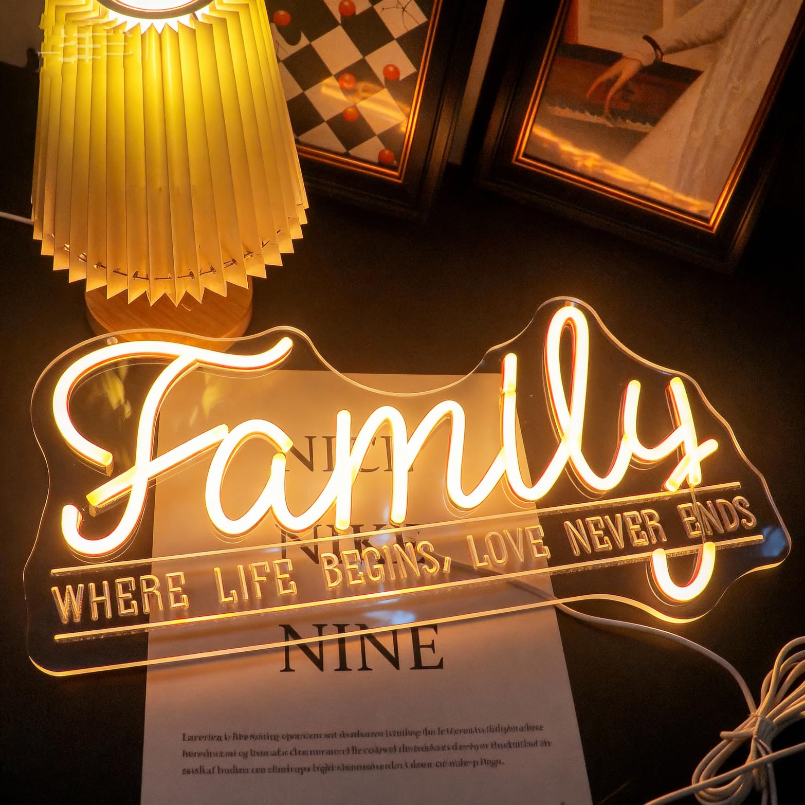 Photo 1 of "Family Where Life Begins, Love Never Ends" Neon Sign, Positive Quotes Decorative Neon Lights for Home Room Wall Decor Neon Light Sign, Christmas Birthday Gift,Thanksgiving Gift(warm white)
