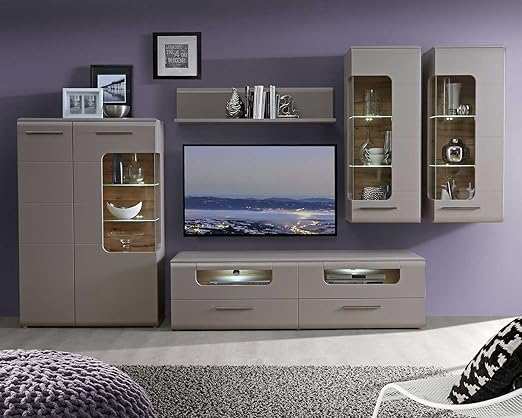 Wohnwand Anbauwand Wohnzimmerschrank 5-tlg. MARBELLA | Basalt | Dekor