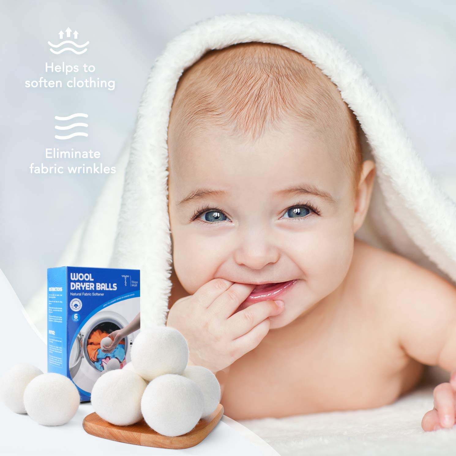 Titanmall Wool Dryer Balls 6-Pack XL Eco Dryer Balls Premium Reusable Dryer Balls