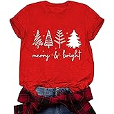 Merry Christmas Shirts for Women Funny T-Shirts for Women Crew Neck Short Sleeve Multiple Graphic Tee Tops