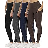 YOUNGCHARM 4 Pack Leggings with Pockets for Women,High Waist Tummy Control Workout Yoga Pants