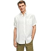 Brooks Brothers Mens Linen Sport Shirt Short Sleeve Solid Button Down