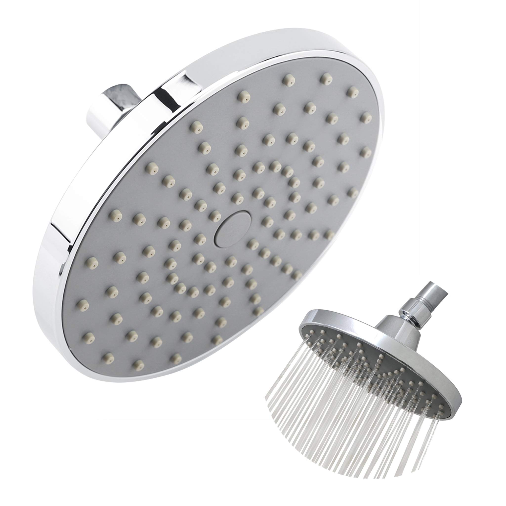 Cafopgrill Fixed Shower Head, 6 inches Round High Pressure Rainfall Chrome Plated Top Sprayer Bathroom Accessories, Easy Tool Free Installation, Silver 0-80℃