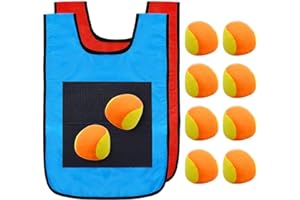 Toyvian Sports Dodgeball Tag Game Vests Set for Kids, 2 Vests and 10 Balls, Sticky Ball Game, Tag Game for Kids Adults Indoor Outside Lawn Yard Games Parent-Child