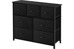 AZL1 Life Concept Storage Organizer 7-Drawer Closet Shelves, Sturdy Steel Frame Wood Top with Easy Pull Fabric Bins for Clothing, Black