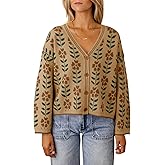 Saodimallsu Womens Floral Print V Neck Cardigan Open Front Button Down Knit Sweater Long Sleeve Loose Fashion Tops
