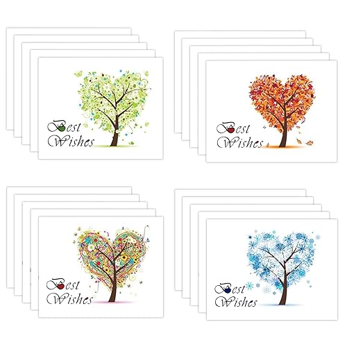 Blank Greeting Cards of Four Seasons, Various Tree Styles Designs, Pack of 20 Note to Say Cards, Personalized Thank You Cards, Recycled Paper Notelets Stationary Set