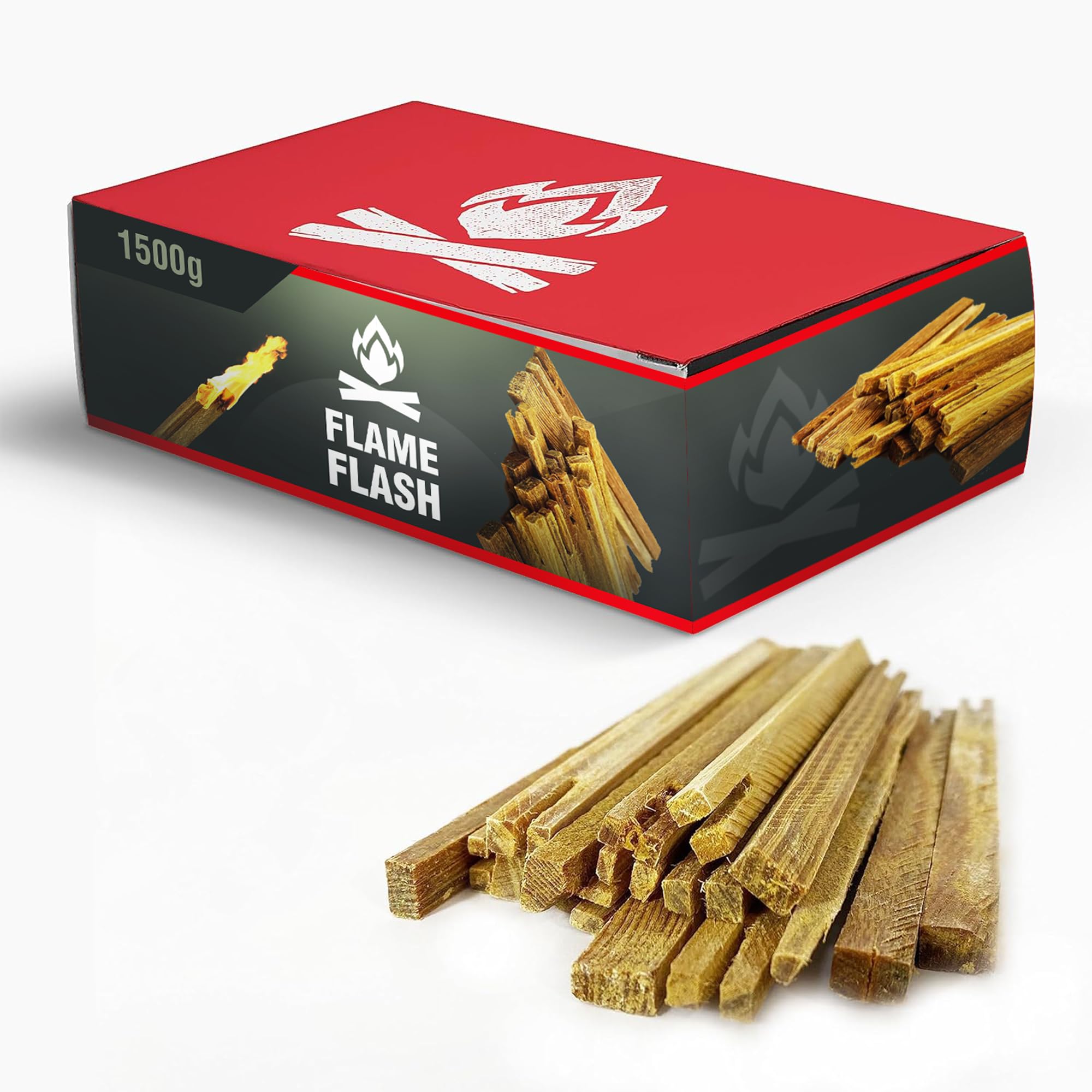 SWISSINNO Kindling Wood - Natural Fire Lighters for Wood Burners | Firestarter FLAME FLASH - Effective - Non toxic - Pleasant Smell | Kindling for Ovens, Grills, Fireplaces, Campfires | 1500 g