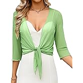 Aiboria Womens 3/4 Sleeve Shrug Sheer Mesh Bolero Tie Front Cropped Cardigan S-XXL
