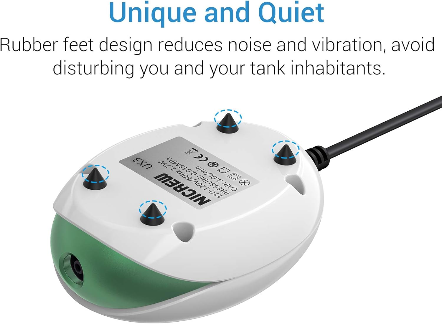 NICREW UFO Mini Aquarium Air Pump, Ultra Silent Air Aerator Pump for Fish Tank, Oxygen Bubbler with Single Outlet, Accessories Included, 1.7W: Sports & Outdoors