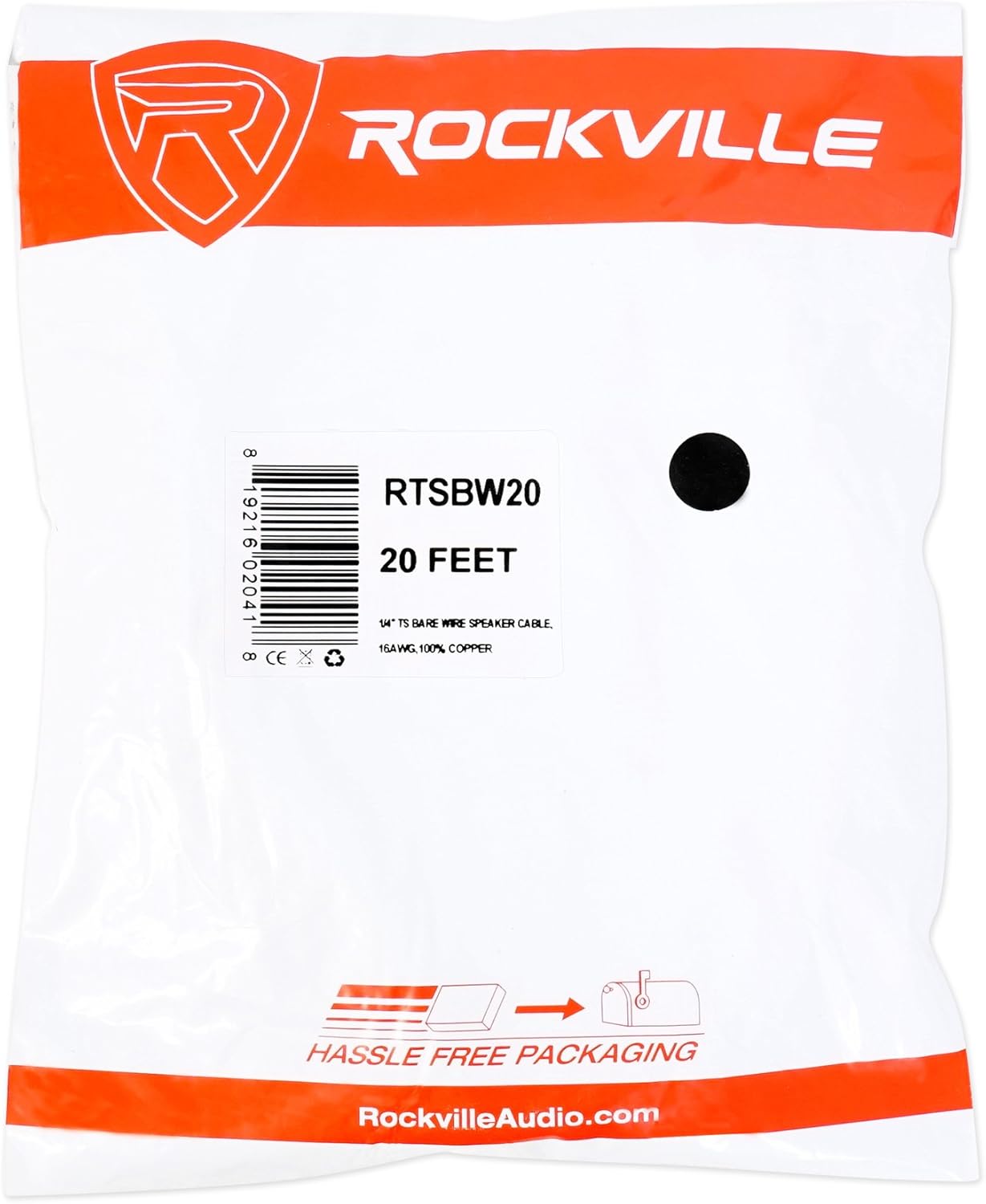 Rockville RTSBW20 20 Foot 1/4" TS to Bare Wire Speaker Cable,16 AWG,100% Copper: Electronics