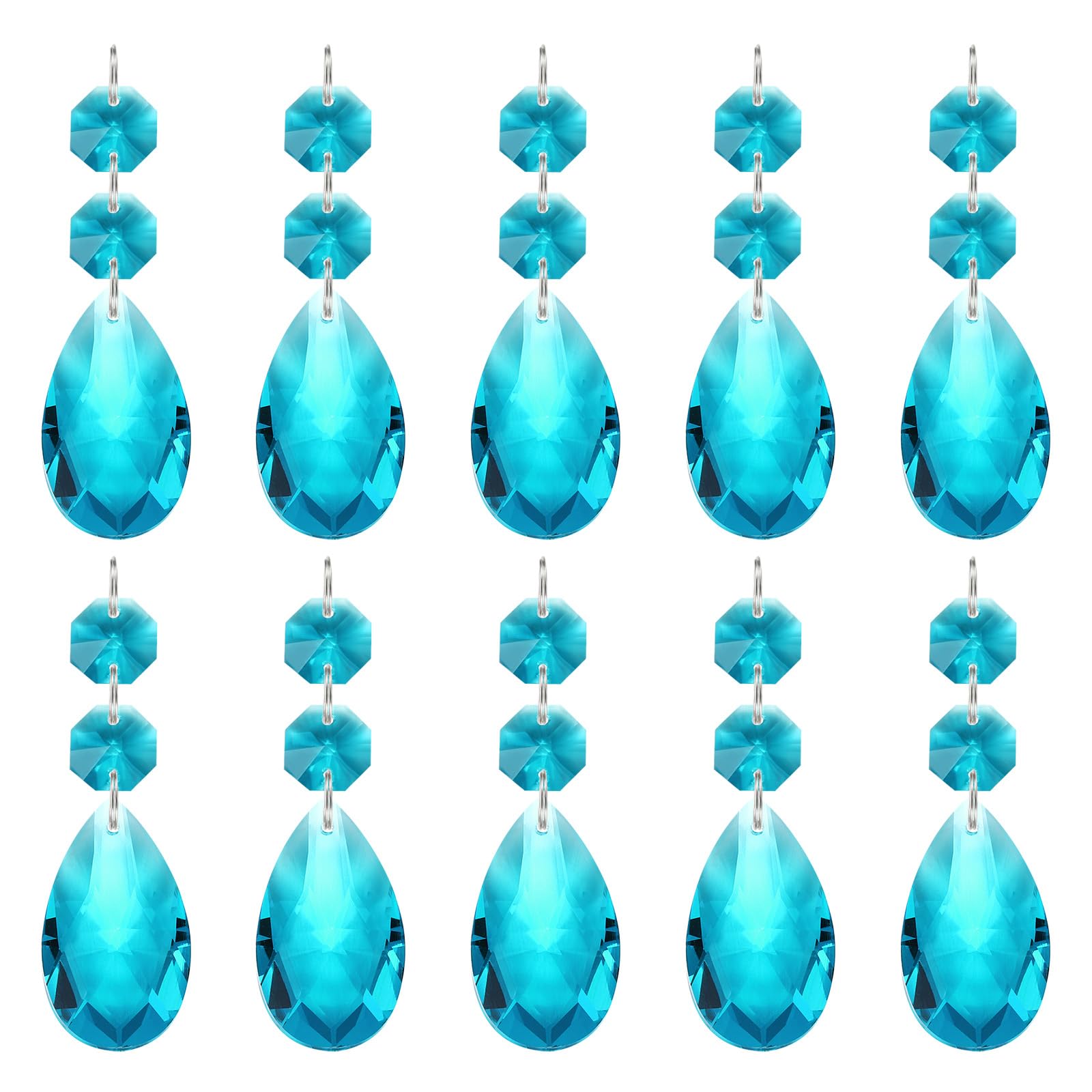 PATIKIL Teardrop Crystal Chandelier Pendants Beads, 10 Pack 85mm Length 38mm Chandelier Prisms Parts Ornaments Hanging Beads for DIY Arts Crafts Decoration, Light Blue