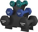 SONGMICS Hex Dumbbells Set with Stand 2 x 1 kg 2 x 3 kg 2 x 5 kg Teal