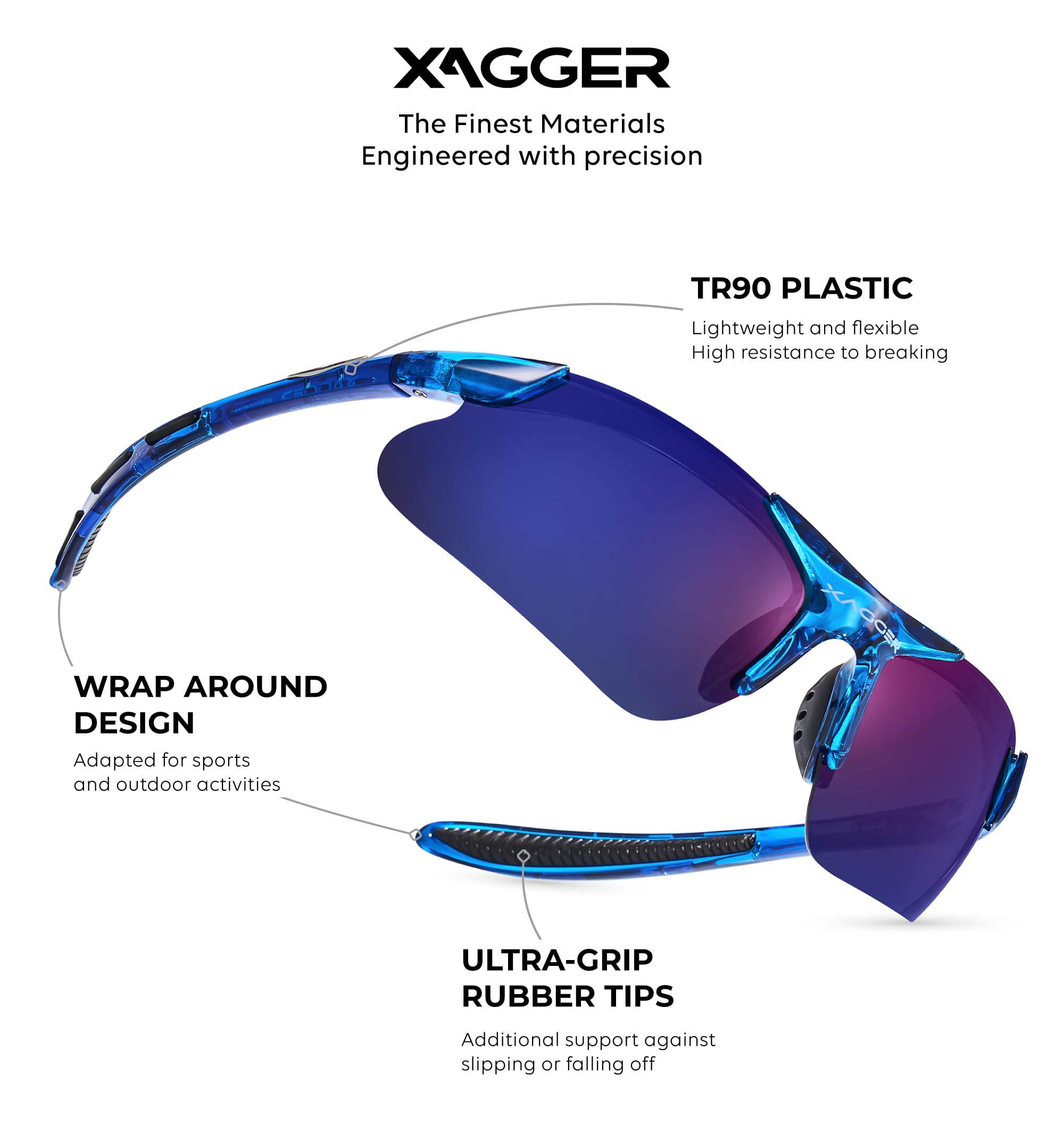 Xagger Kids Youth Polarized Sports Sunglasses for Boys Girls Baseball Softball Glasses TR90 Frame