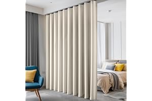 hoeflife Room Divider Curtains Blackout Ceiling Track Curtain with Hook Wall Mount Sliding Door Curtains Ceiling Mount Extra Wide Curtain Wall Divider for Room Separation (Beige, W100 x H84 Inch)