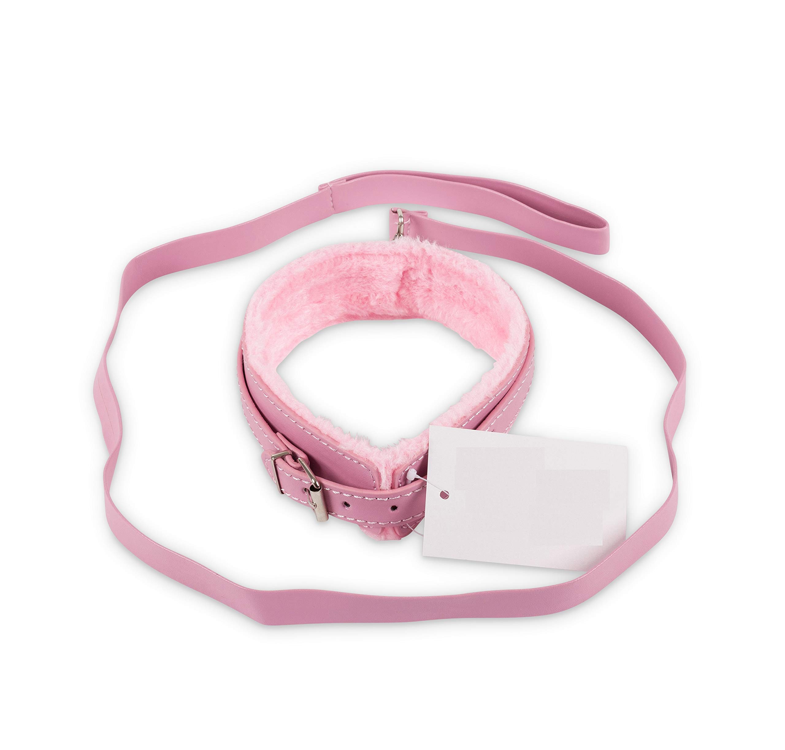 Eroticave Leather BDSM Bondage Adjustable Dog Collar and Lead Restraint, Pink
