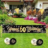 Yontree 14 Pieces 60th Birthday Decorations Kit Gold Black Banner Confetti view 8