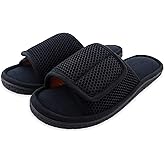 WALKFUN Adjustable House Slippers for Men Open Toe Breathable Indoor Slip on Mens Slides Sandals with Memory Foam for Bedroom,Patio